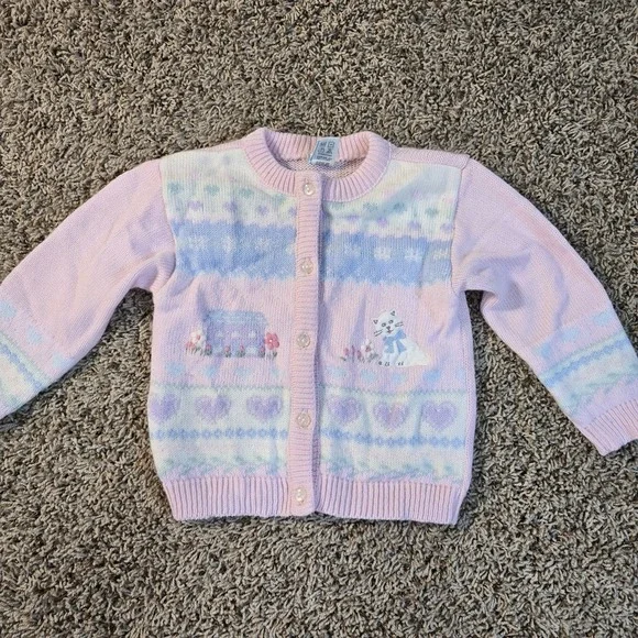 Vintage Pastel Knit Cardigan 3T – Cat & Cottage Design – Button Front – Girls... - Picture 1 of 4